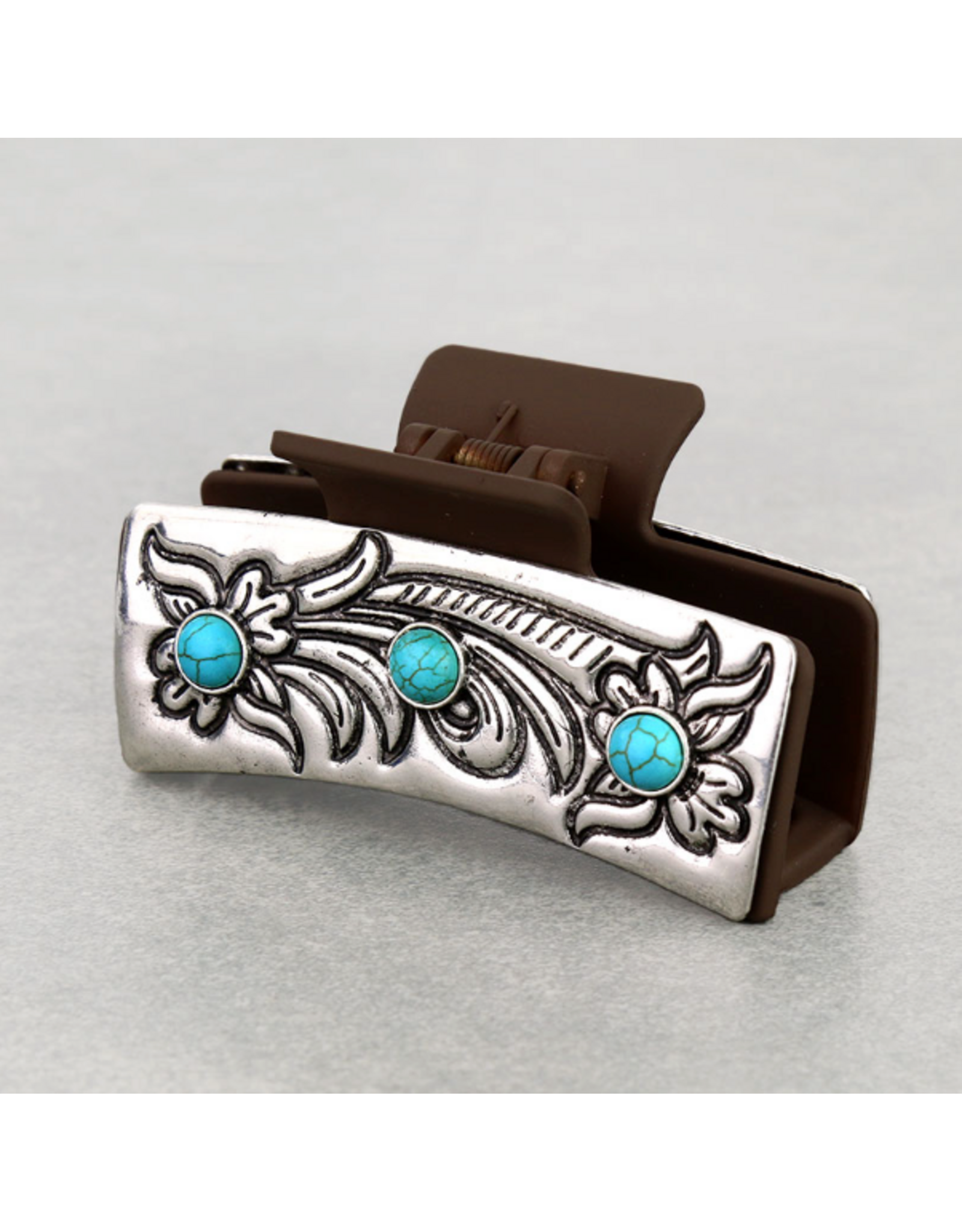 WESTERN CLAW CLIP FLOWER WITH 3 TURQ STONES