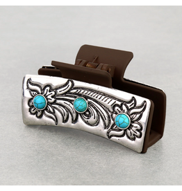 WESTERN CLAW CLIP FLOWER WITH 3 TURQ STONES