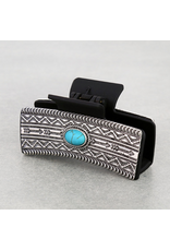WESTERN HAIR CLAW CLIP METAL AZTEC OVAL TURQ