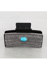 WESTERN HAIR CLAW CLIP METAL AZTEC OVAL TURQ