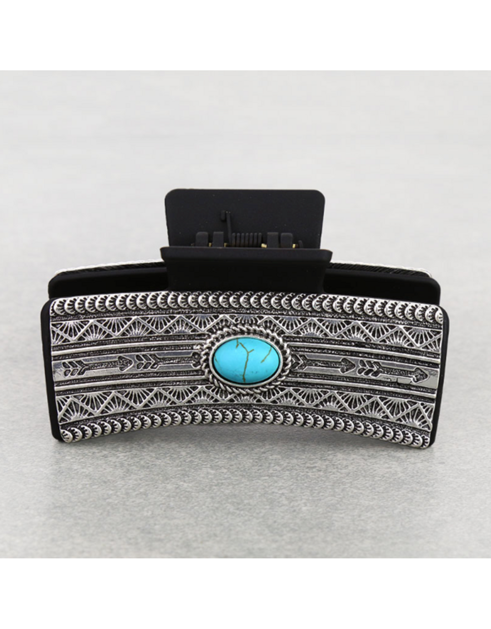 WESTERN HAIR CLAW CLIP METAL AZTEC OVAL TURQ