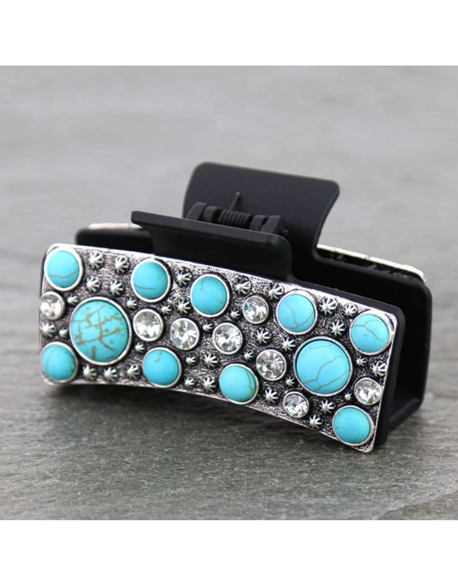 WESTERN HAIR CLAW CLIP CIRCLE TURQUOISE STONES AND DIAMONDS