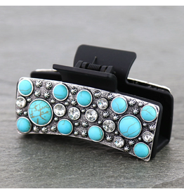WESTERN HAIR CLAW CLIP CIRCLE TURQUOISE STONES AND DIAMONDS