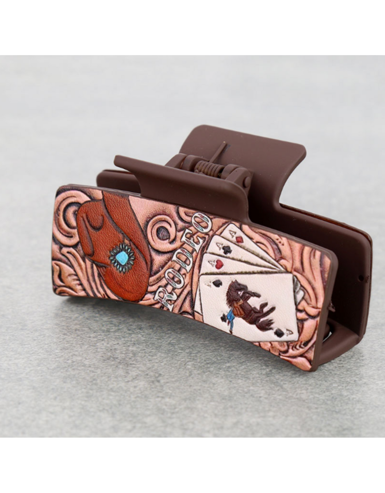 WESTERN HAIR CLAW CLIP 4 ACES RODEO LEATHER