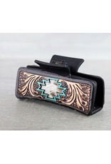 WESTERN CLAW CLIP TOOLED LEATHER COWHIDE AZTEC