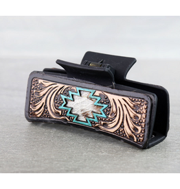 WESTERN CLAW CLIP TOOLED LEATHER COWHIDE AZTEC