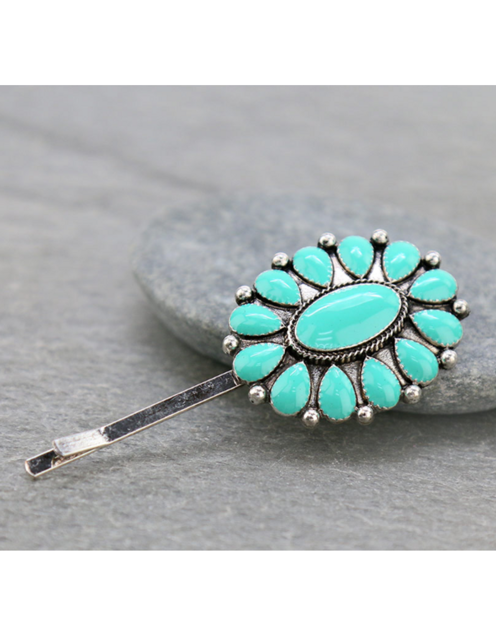 WESTERN HAIR PIN TURQUOISE CONCHO