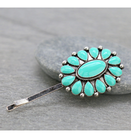 WESTERN HAIR PIN TURQUOISE CONCHO