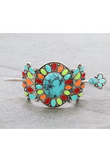 WESTERN HAIR STONE STICK BARRETTE MULTI COLOR CONCHO
