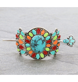 WESTERN HAIR STONE STICK BARRETTE MULTI COLOR CONCHO