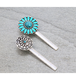 WESTERN HAIR CLIP SET OF 2 TURQUOISE CONCHOS