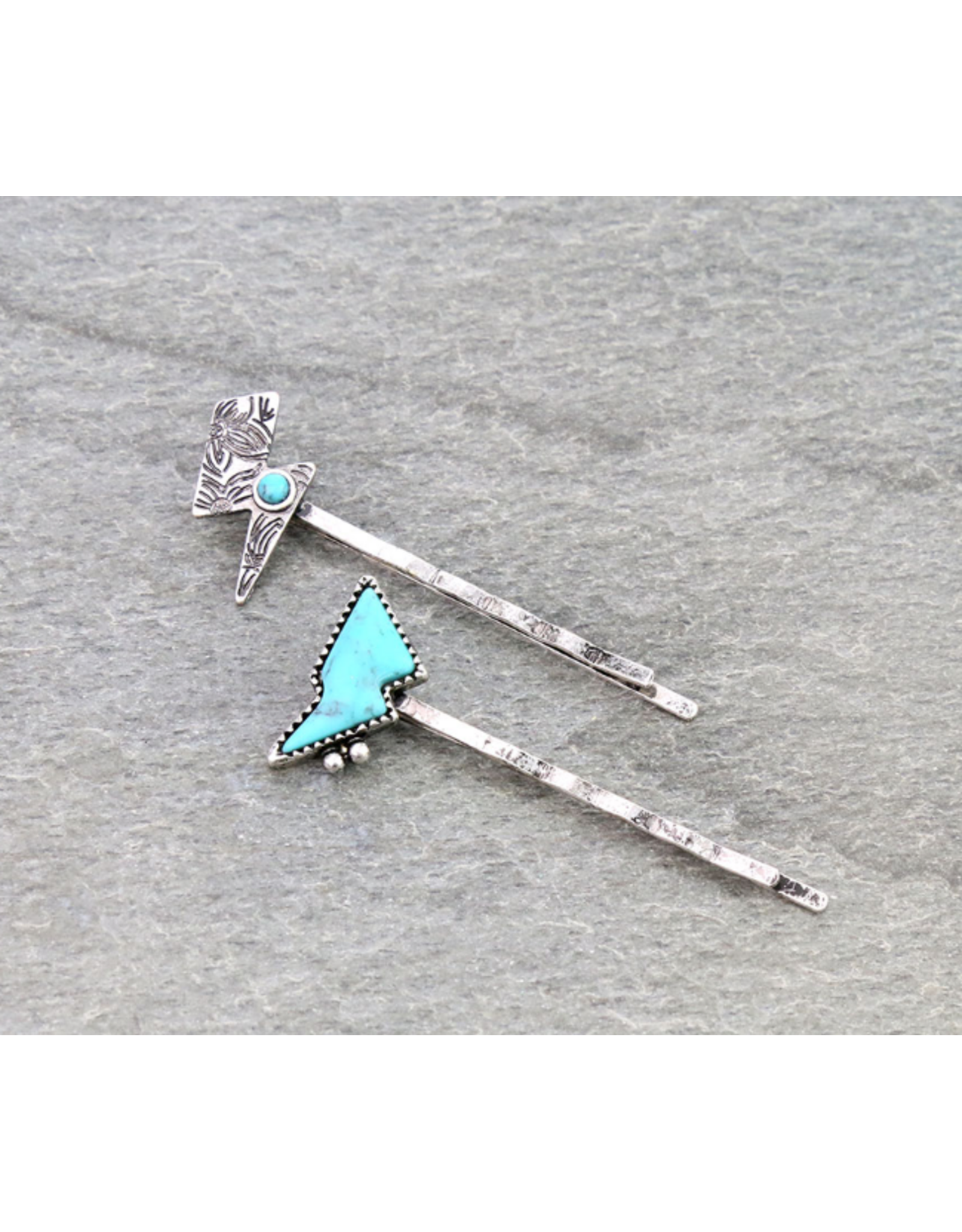 WESTERN BOBBY PIN SET OF 2 TURQUOISE LIGHTNING BOLT