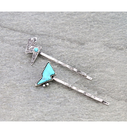 WESTERN BOBBY PIN SET OF 2 TURQUOISE LIGHTNING BOLT