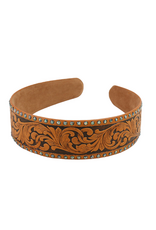WESTERN HEADBAND LEATHER TOOLED BLACK GEMSTONE EDGE