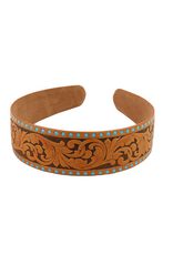 WESTERN HEADBAND LEATHER TOOLED TURQUOISE STONE EDGE