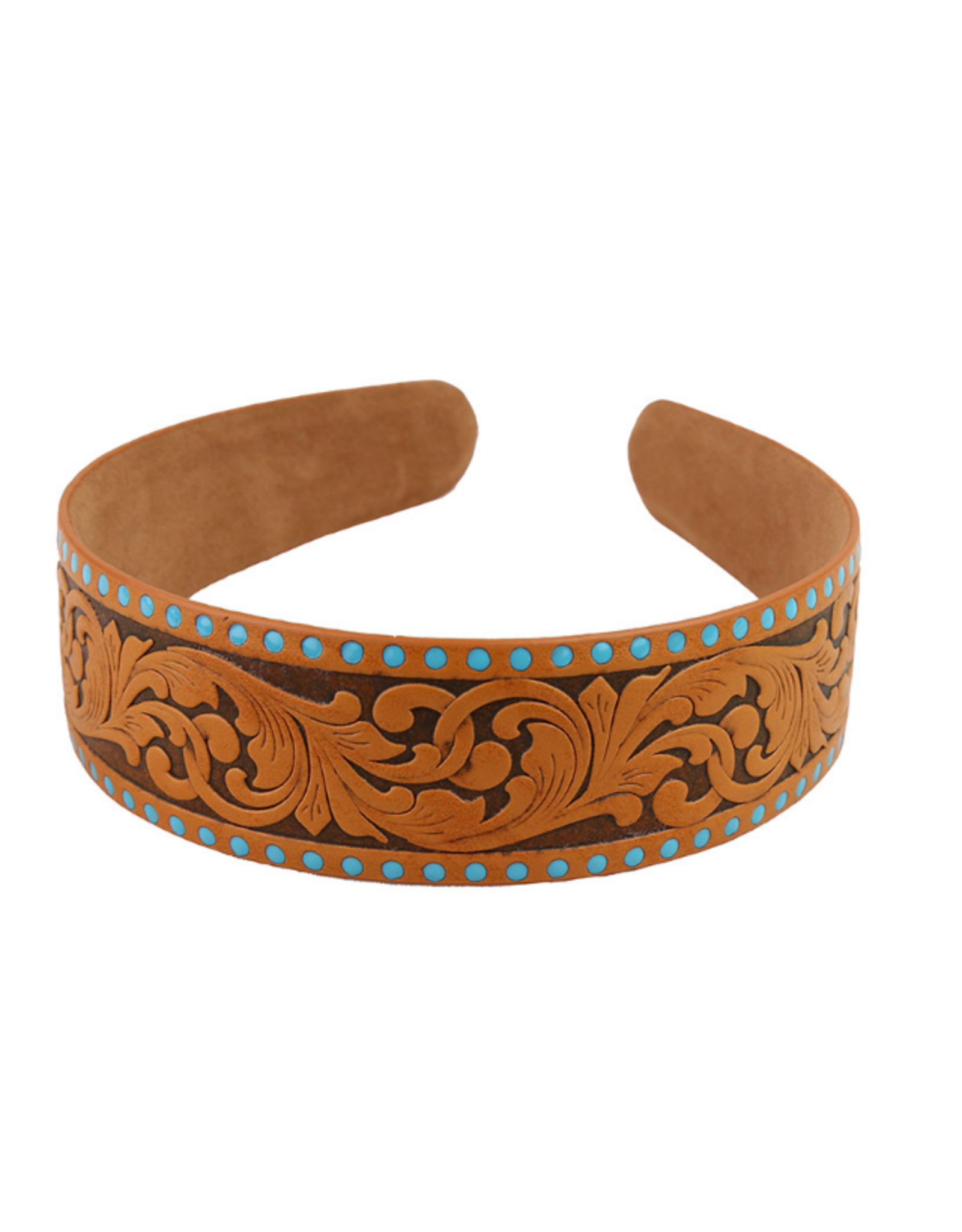 WESTERN HEADBAND LEATHER TOOLED TURQUOISE STONE EDGE
