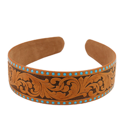 WESTERN HEADBAND LEATHER TOOLED TURQUOISE STONE EDGE