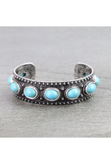BRACELET CUFF WESTERN ENGRAVED TURQUOISE OVAL STONES