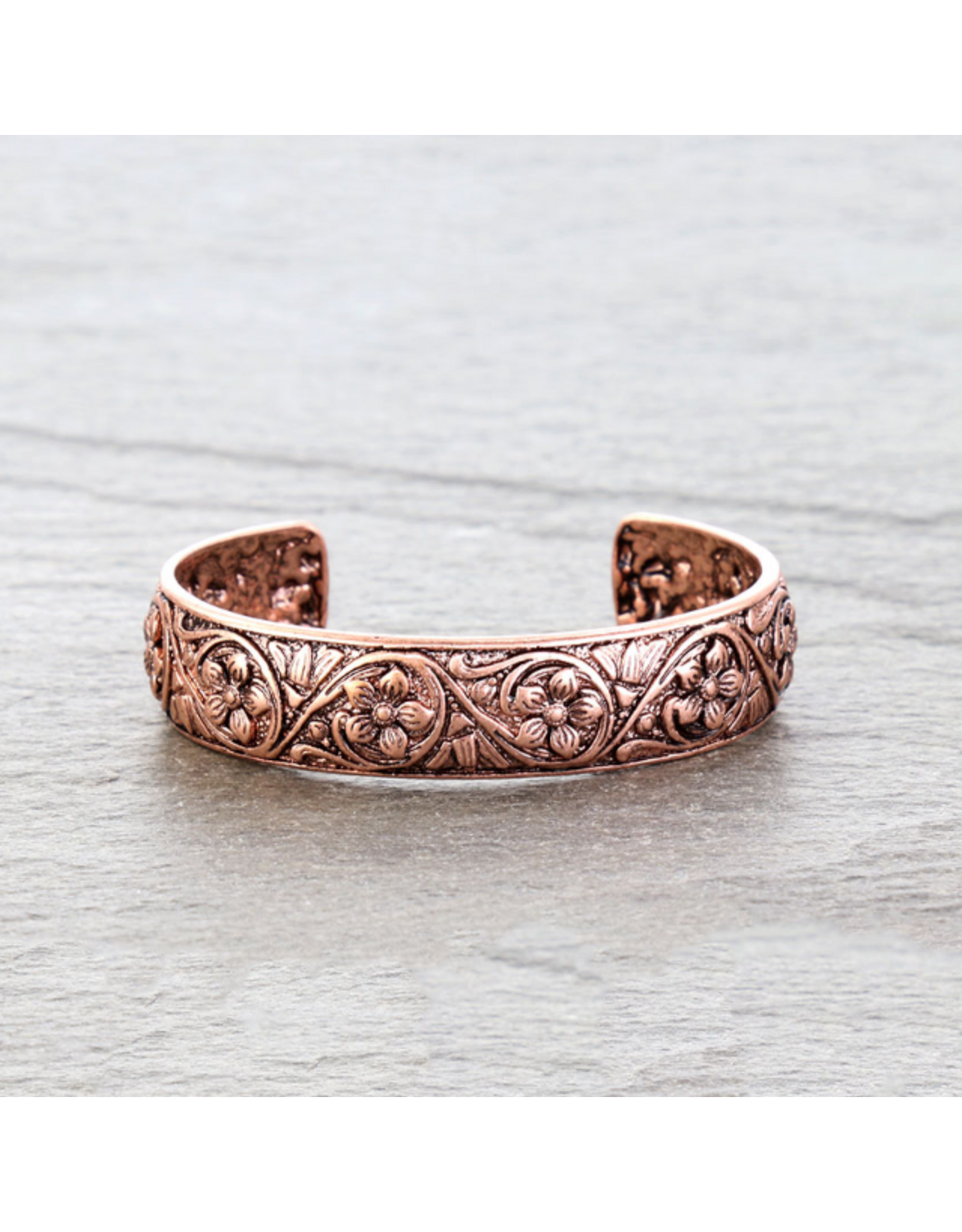 BRACELET CUFF WESTERN FLORAL ENGRAVED