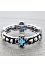 BRACELET WESTERN STRETCH TURQUOISE CROSS
