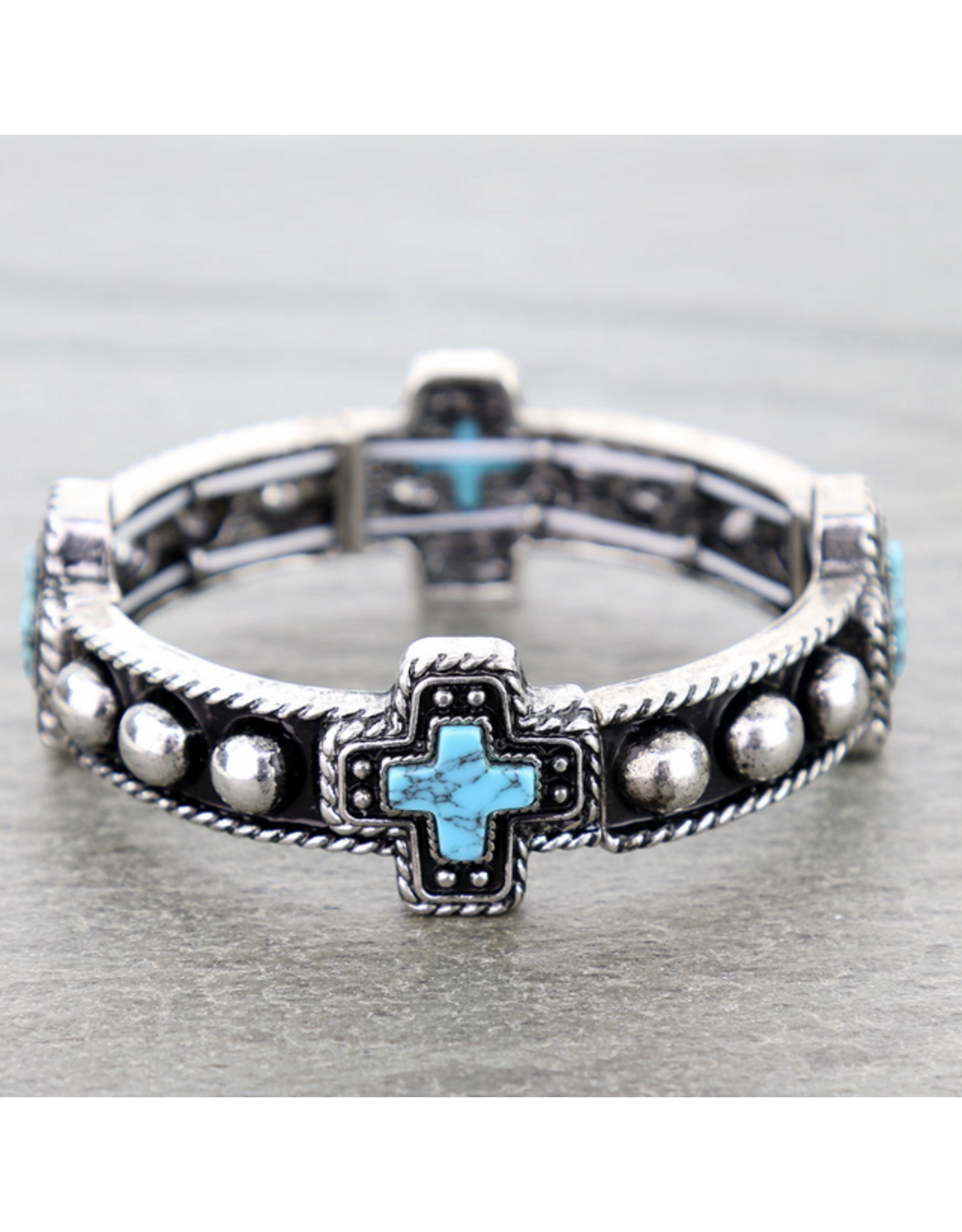 BRACELET WESTERN STRETCH TURQUOISE CROSS