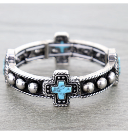 BRACELET WESTERN STRETCH TURQUOISE CROSS