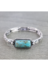 BRACELET WESTERN AZTEC STRETCH RECTANGLE TURQUOISE STONE