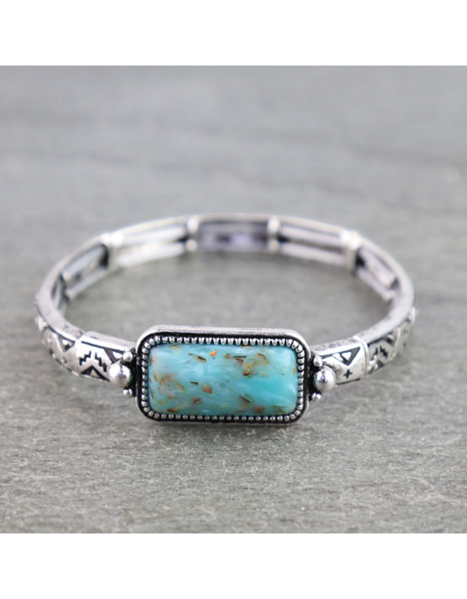 BRACELET WESTERN AZTEC STRETCH RECTANGLE TURQUOISE STONE
