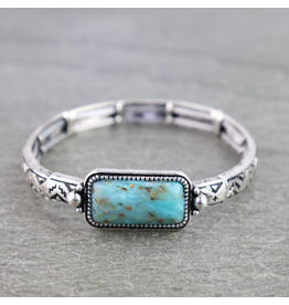 BRACELET WESTERN AZTEC STRETCH RECTANGLE TURQUOISE STONE