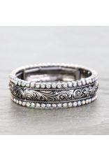 BRACELET WESTERN STRETCH ENGRAVED TOOLED WITH DIAMONDS