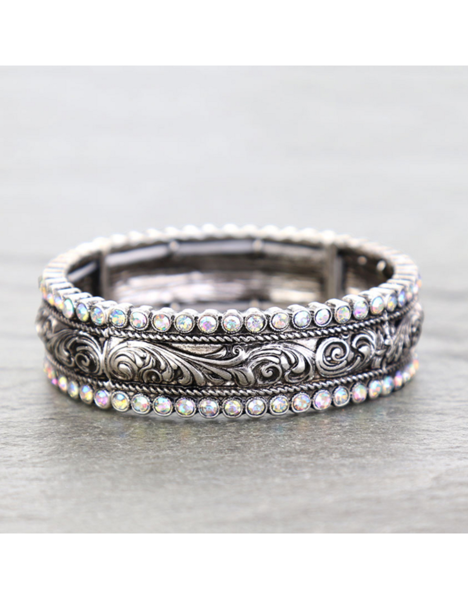 BRACELET WESTERN STRETCH ENGRAVED TOOLED WITH DIAMONDS