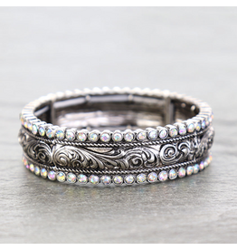 BRACELET WESTERN STRETCH ENGRAVED TOOLED WITH DIAMONDS