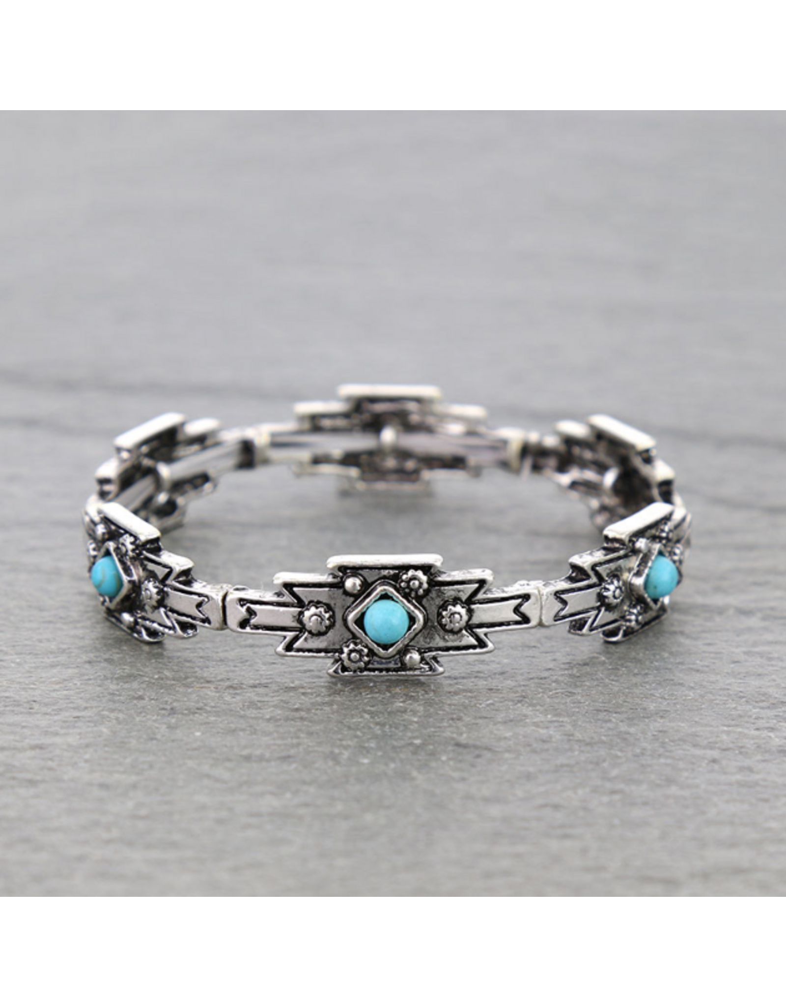 BRACELET WESTERN AZTEC STRETCH TURQUOISE STONES
