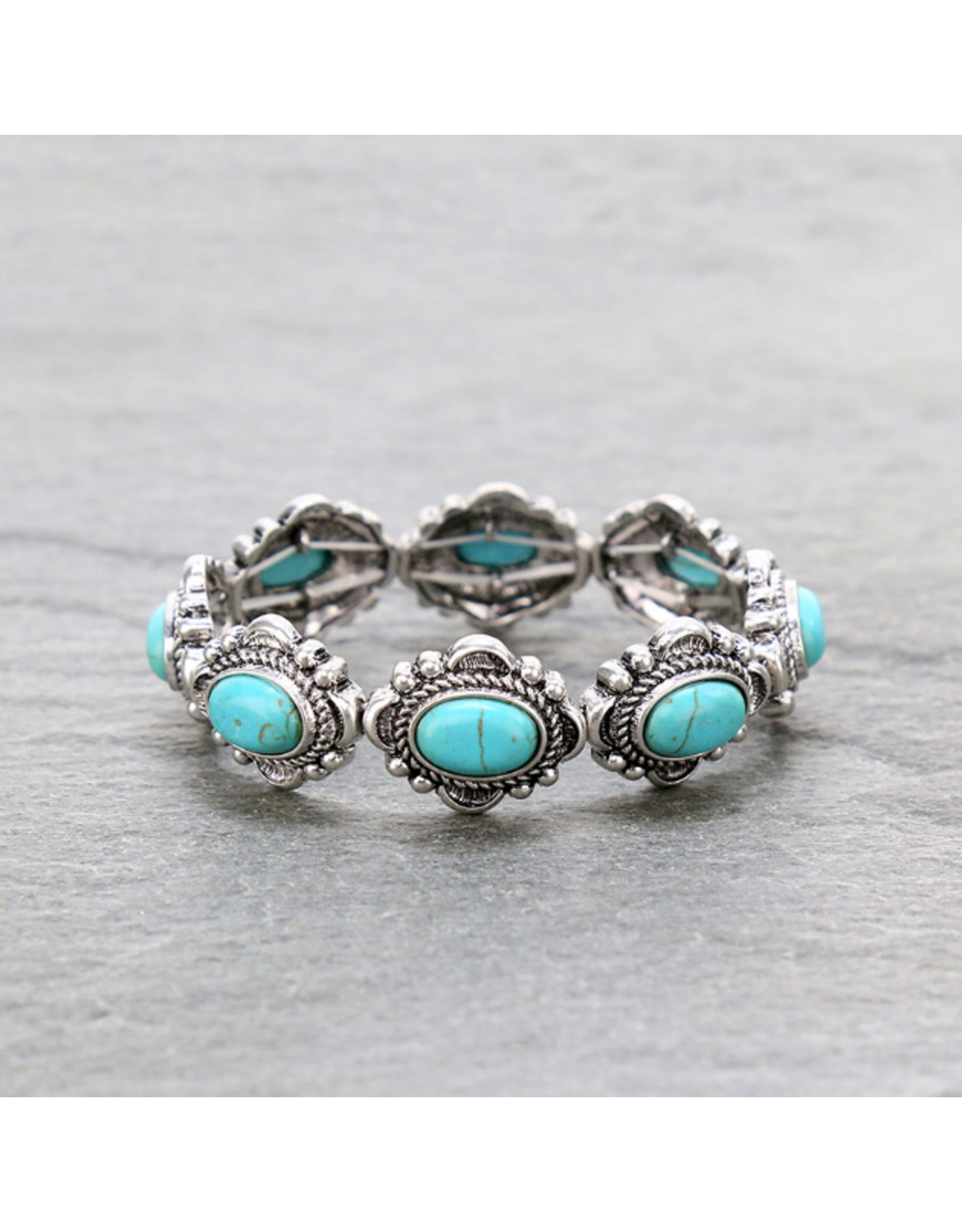 BRACELET STRETCH OVAL TURQUOISE STONES CONCHO