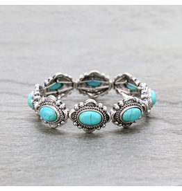 BRACELET STRETCH OVAL TURQUOISE STONES CONCHO