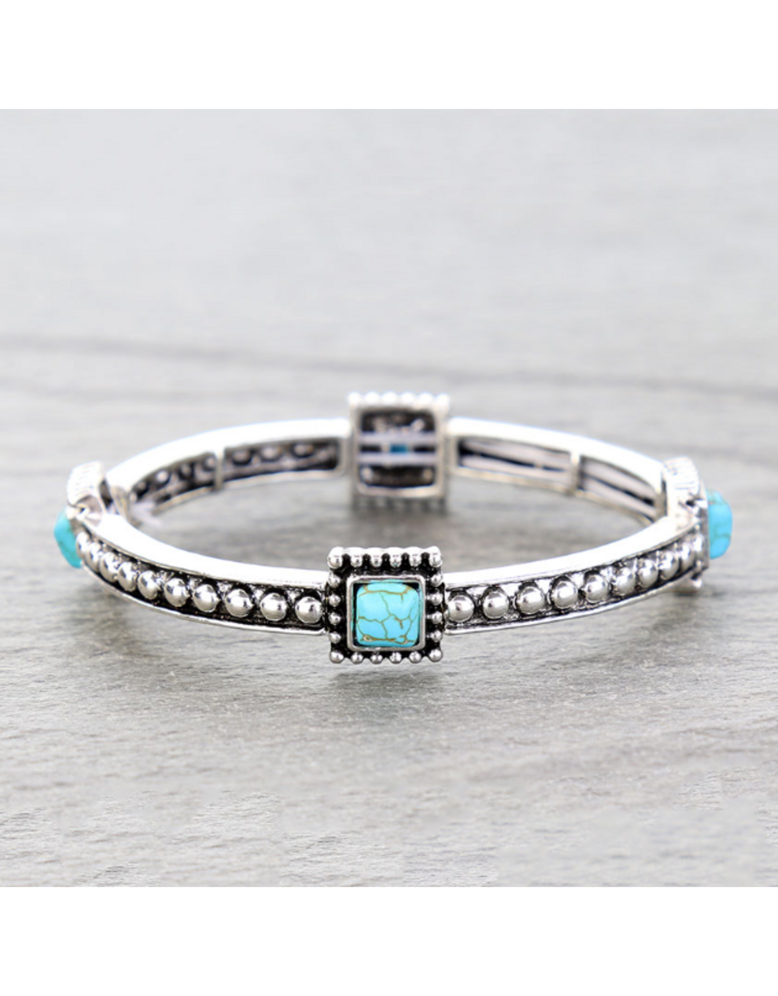 BRACELET SKINNY  STRETCH SQUARE TURQ STONE  BUBBLE
