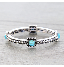 BRACELET SKINNY  STRETCH SQUARE TURQ STONE  BUBBLE