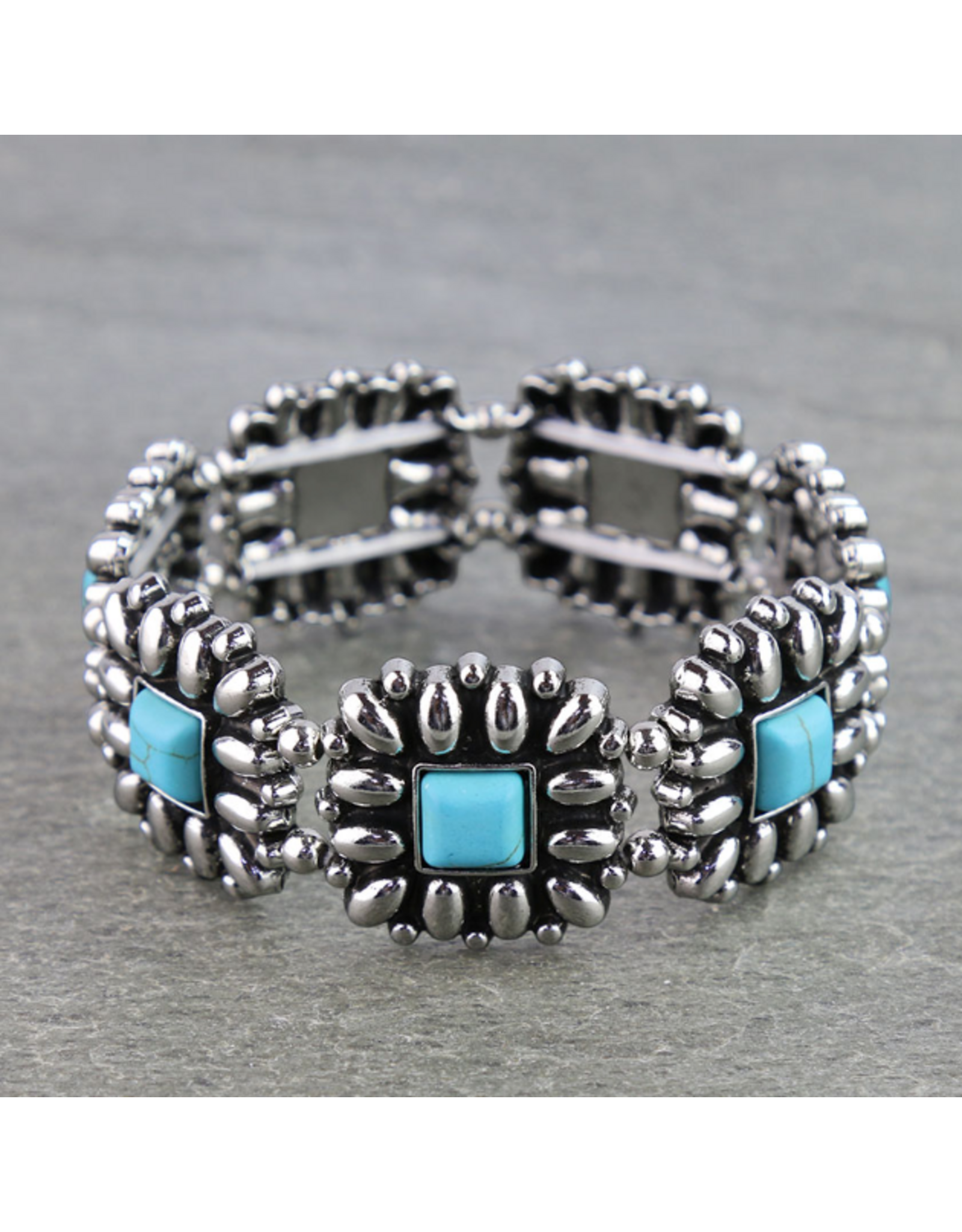 BRACELET STRETCH WESTERN FLOWER CONCHO TURQUOISE