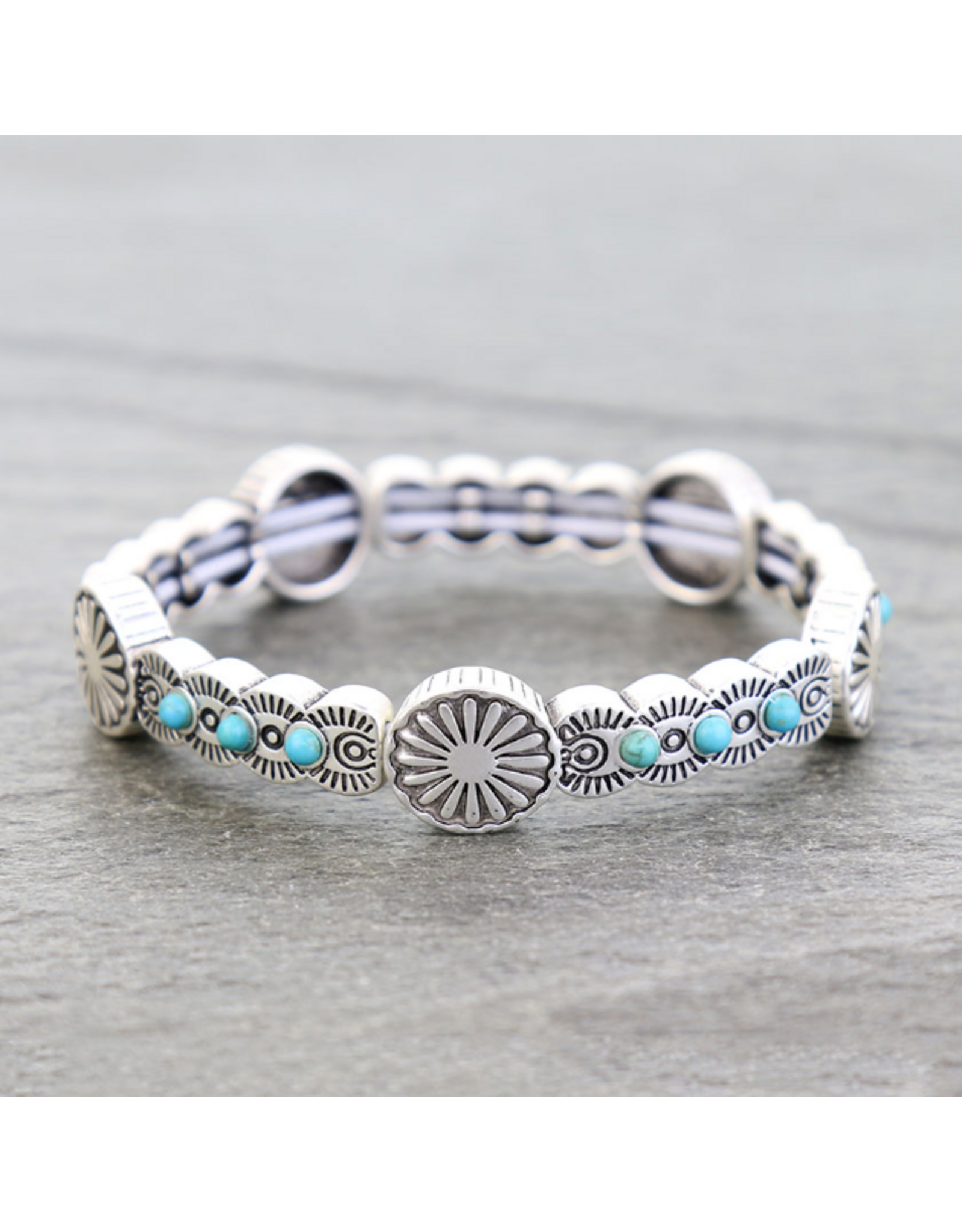 BRACELET WESTERN ROUND CONCHO STRETCH TURQUOISE