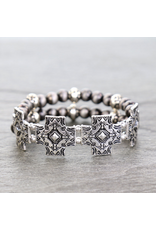 BRACELET STRETCH 2 LAYERED NAVAJO PEARL WITH CROSSES
