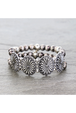 BRACELET STRETCH 2 LAYERED NAVAJO PEARL WITH CONCHOS