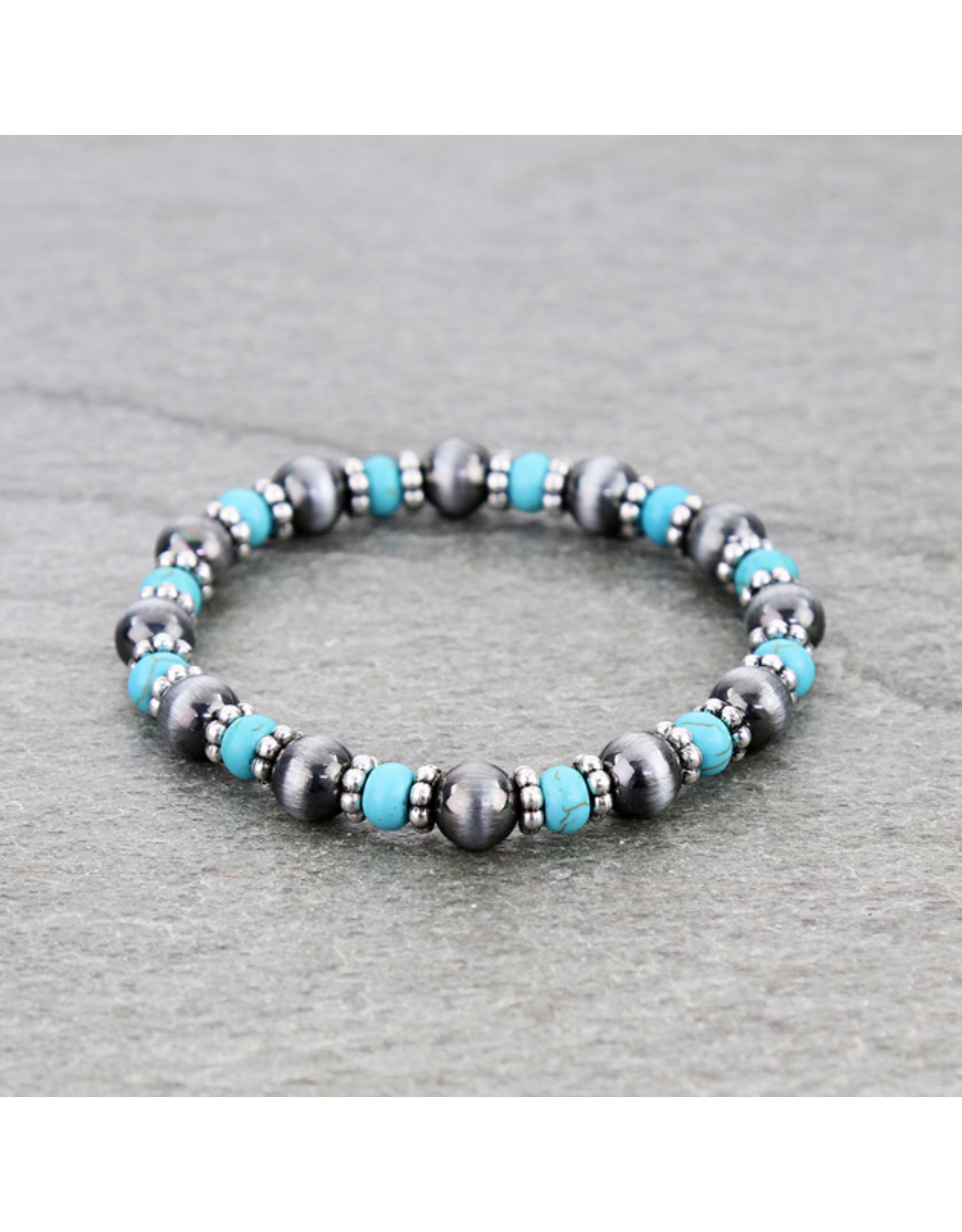 BRACELET STRETCH NAVAJO PEARL AND TUQUOISE BEADS