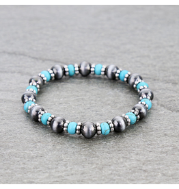 BRACELET STRETCH NAVAJO PEARL AND TUQUOISE BEADS