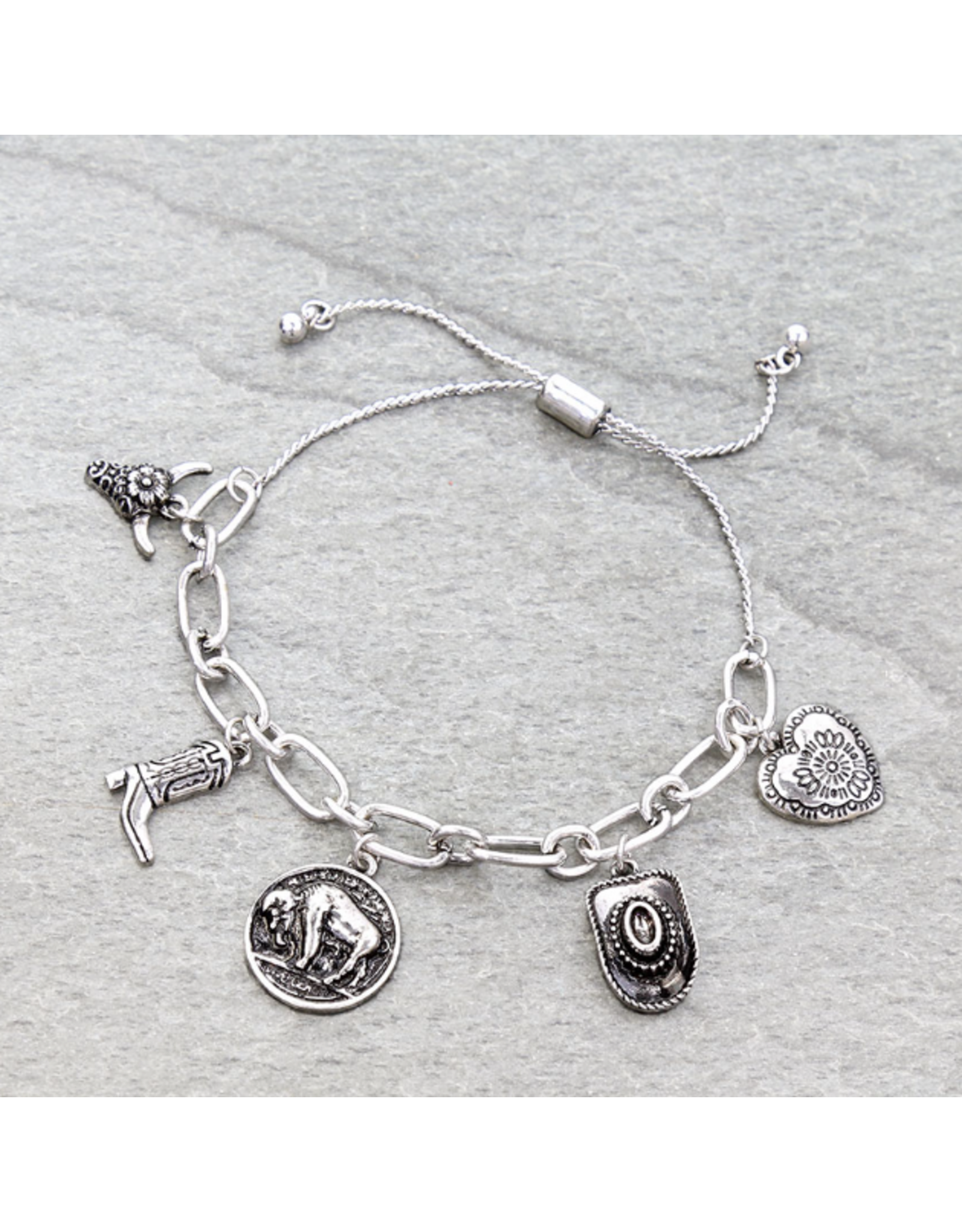 BRACELET CHARM WESTERN COWBOY HAT, BOOT, BUFFALO NICKEL
