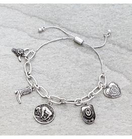BRACELET CHARM WESTERN COWBOY HAT, BOOT, BUFFALO NICKEL
