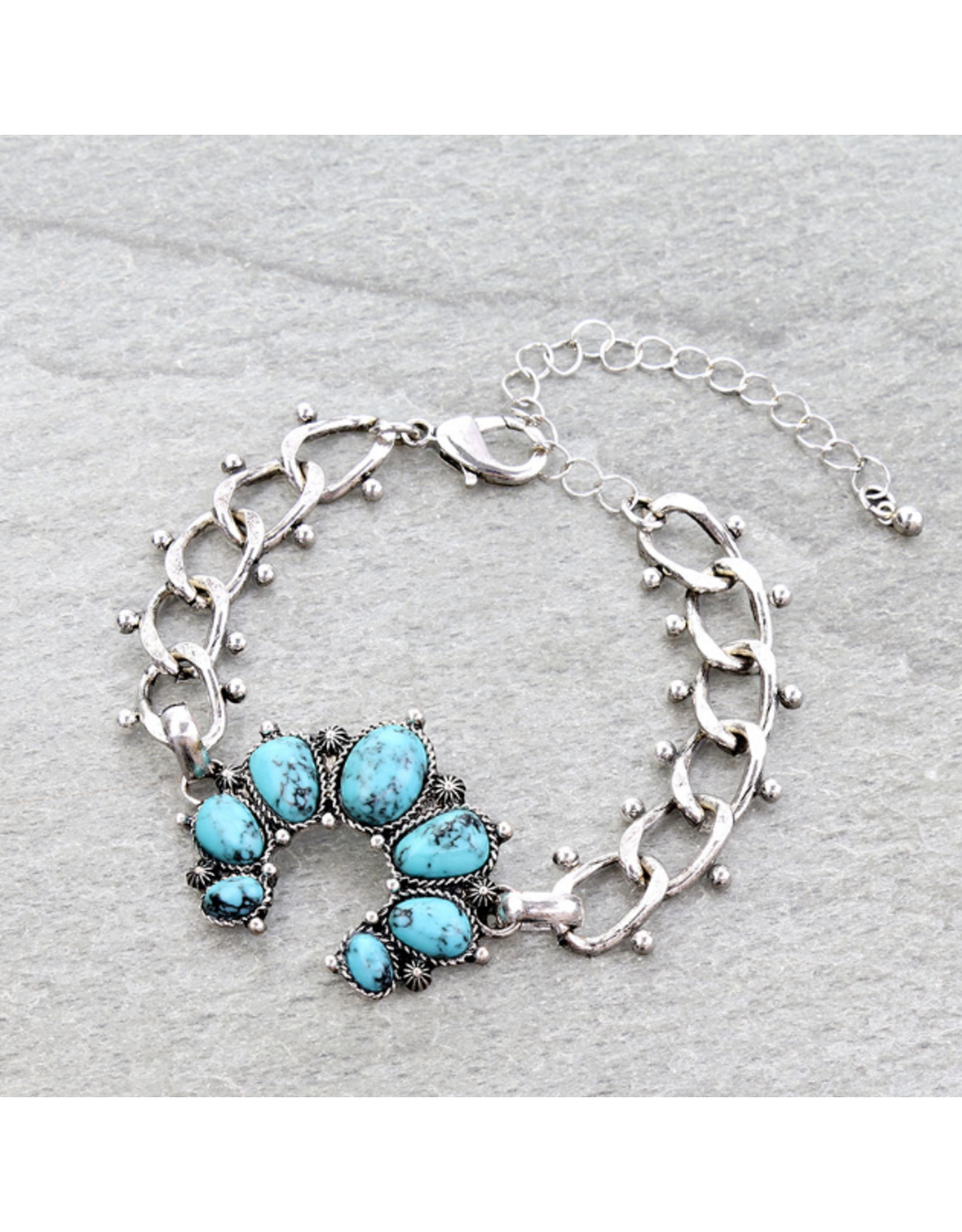 BRACELET TURQUOISE SQUASH BLOSSOM LINK