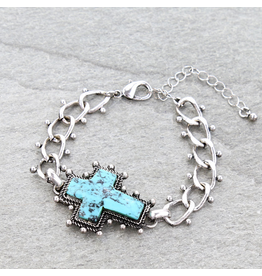 BRACELET WESTERN TURQUOISE CROSS LINK