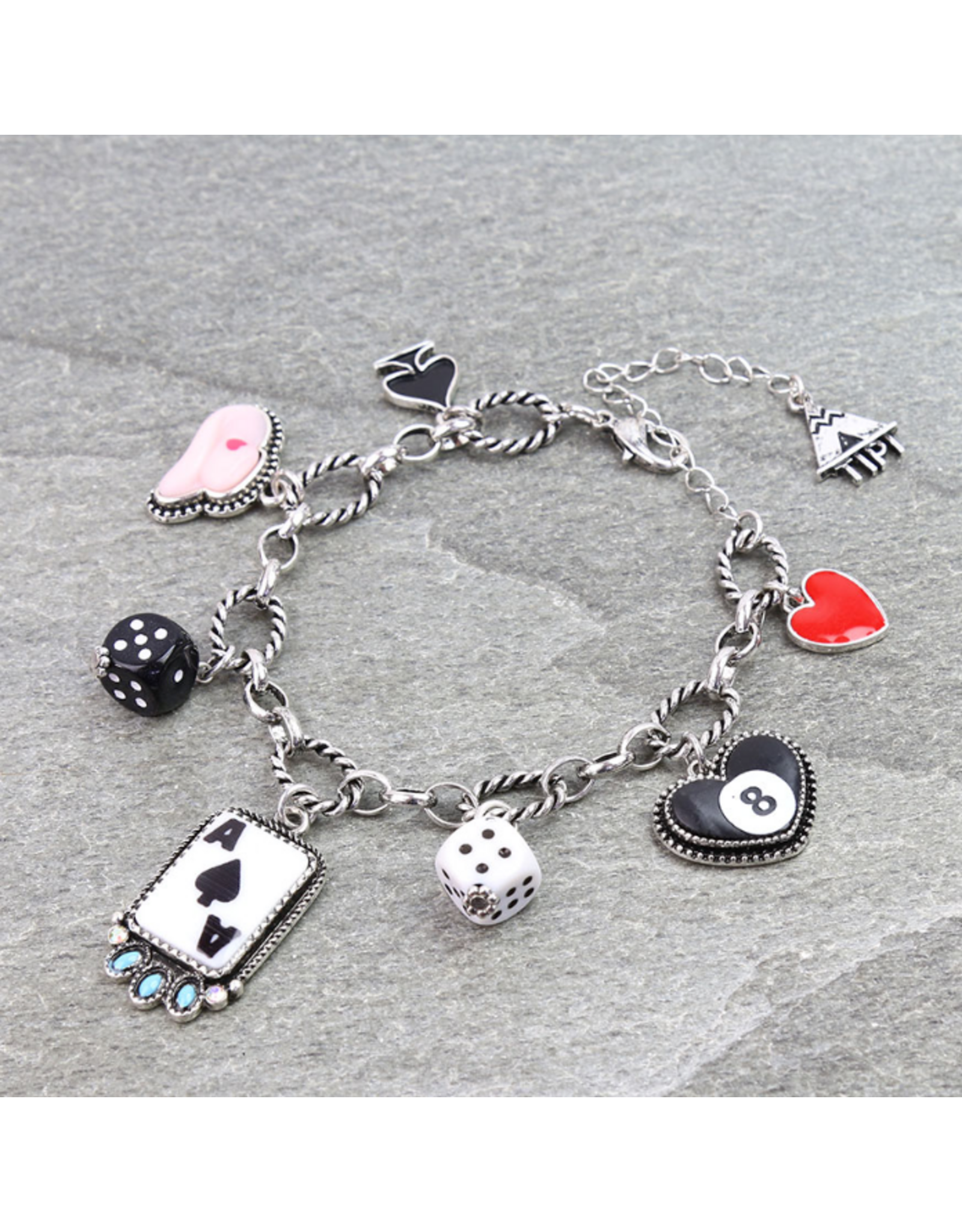 WESTERN CHARM BRACELET HEART, DICE, SPADE
