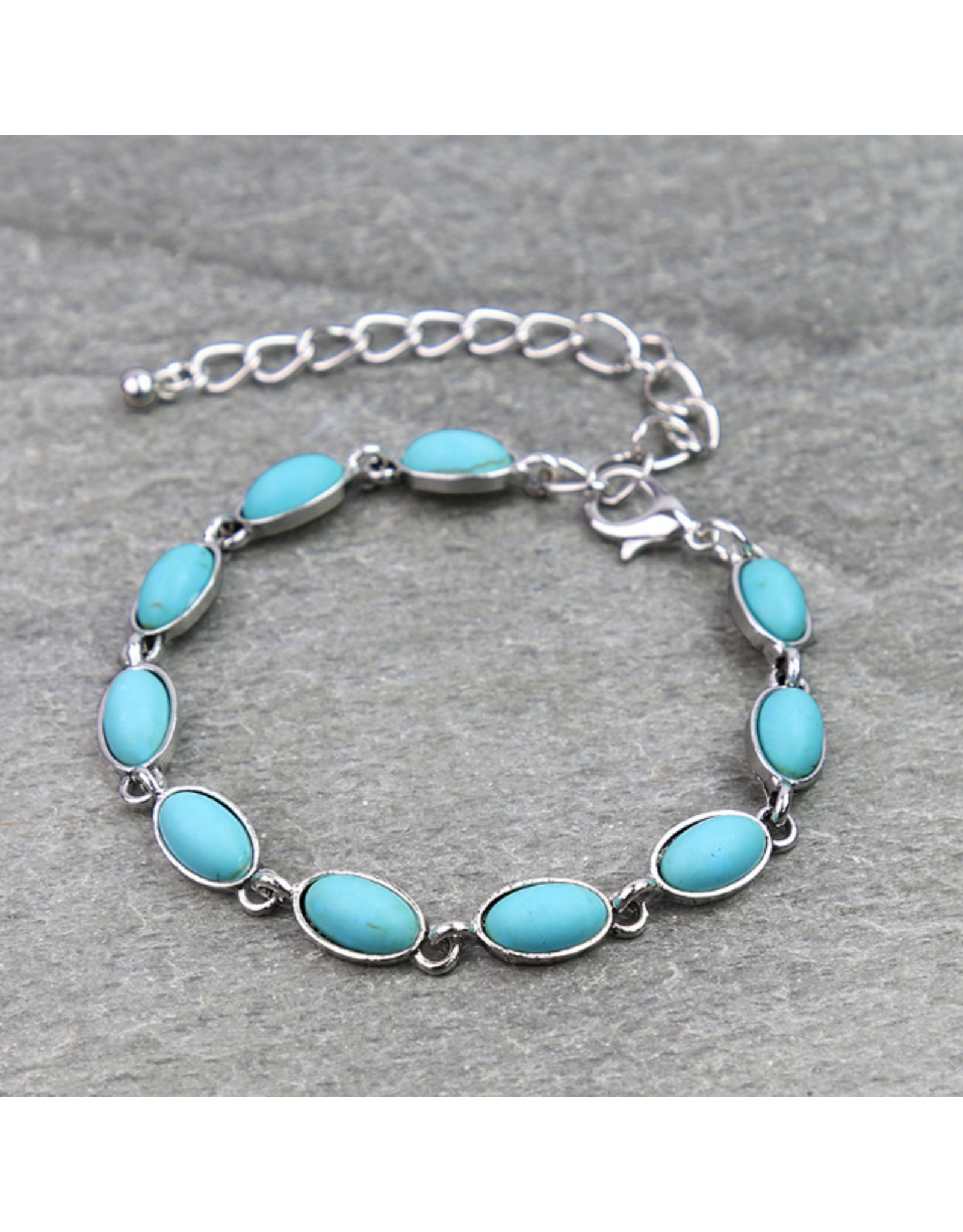 BRACELET DAINTY TURQUOISE OVAL STONES LINK