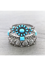 BRACELET STACK NAVAJO PEARL CONCHO, SQUARE TURQUOISE